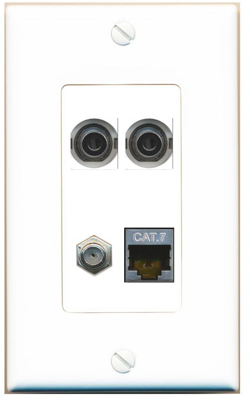 RiteAV 2 3.5mm CAT7 COAX Wall Plate [White]