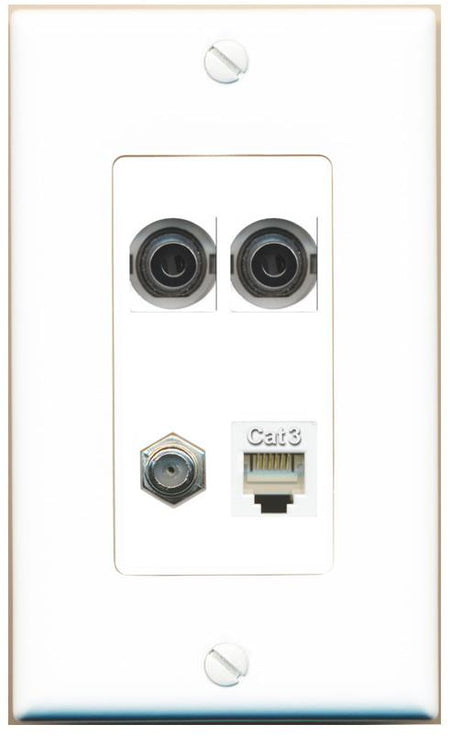 RiteAV 2 3.5mm COAX PHONE Wall Plate [White]