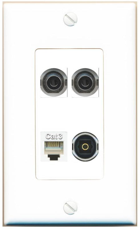 RiteAV 2 3.5mm PHONE TOSLINK Wall Plate [White]