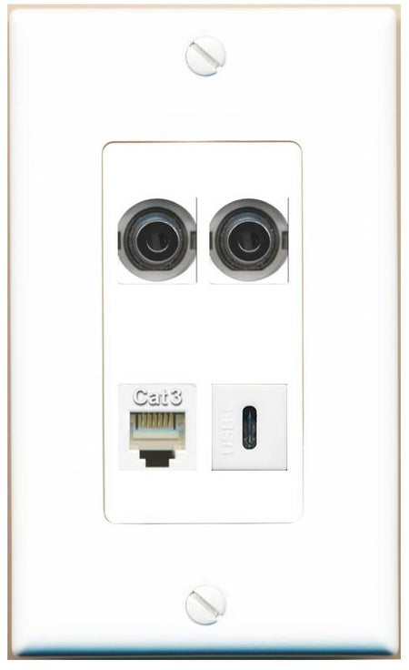 RiteAV 2 3.5mm PHONE USBC Wall Plate [White]