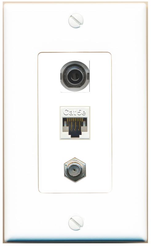 3.5mm CAT5E COAX Wall Plate [White]