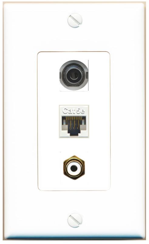 3.5mm CAT5E RCA-WHITE Wall Plate [White]