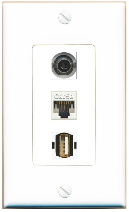 3.5mm CAT5E USB2 Wall Plate [White]