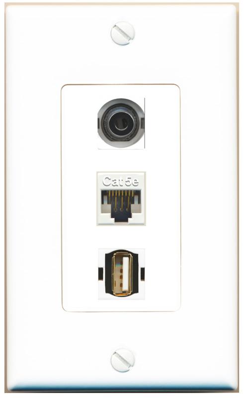 3.5mm CAT5E USB2 Wall Plate [White]