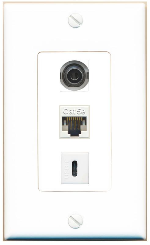 3.5mm CAT5E USBC Wall Plate [White]