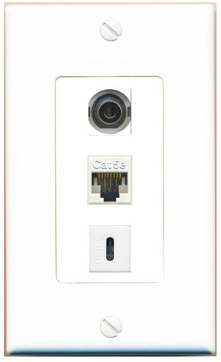 3.5mm CAT5E USBC Wall Plate [White]