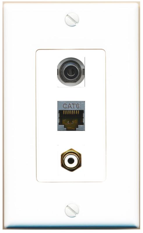 3.5mm CAT6-SHIELDED RCA-WHITE Wall Plate [White]