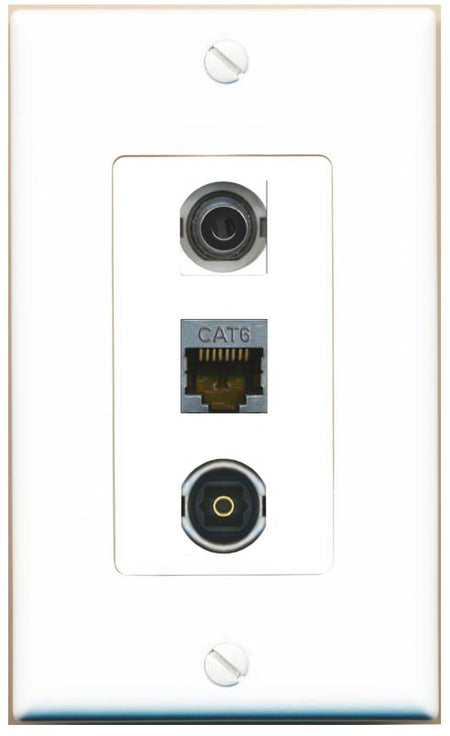 3.5mm CAT6-SHIELDED TOSLINK Wall Plate [White]