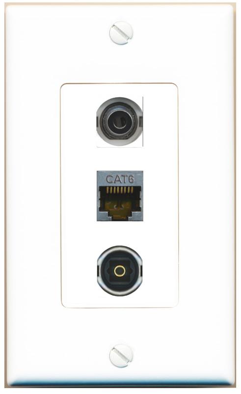 3.5mm CAT6-SHIELDED TOSLINK Wall Plate [White]