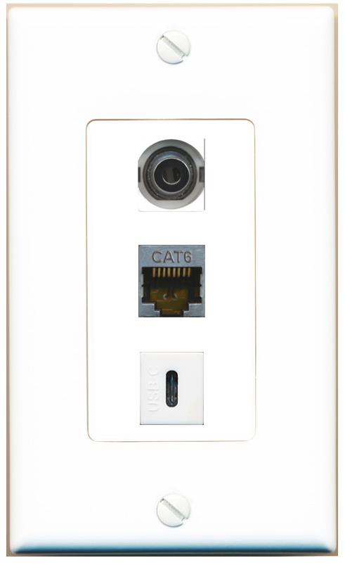 3.5mm CAT6-SHIELDED USBC Wall Plate [White]