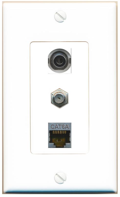 3.5mm CAT6A COAX Wall Plate [White]