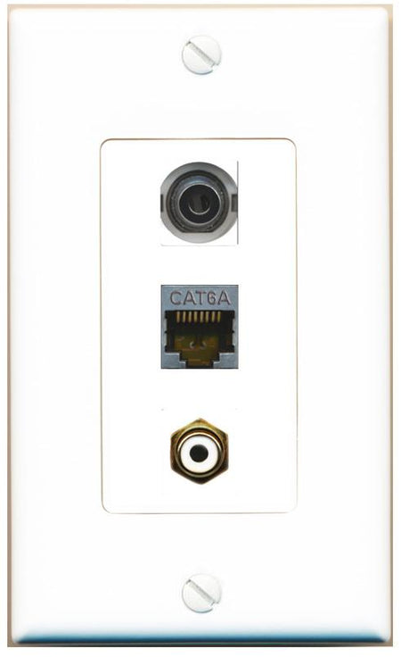 3.5mm CAT6A RCA-WHITE Wall Plate [White]