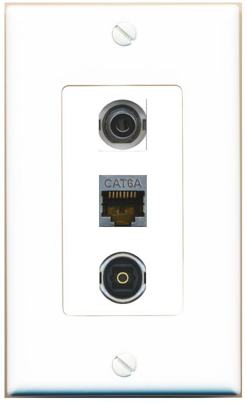 3.5mm CAT6A TOSLINK Wall Plate [White]