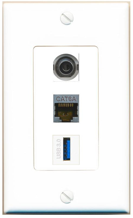 3.5mm CAT6A USB-3 Wall Plate [White]