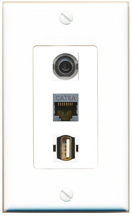 3.5mm CAT6A USB2 Wall Plate [White]