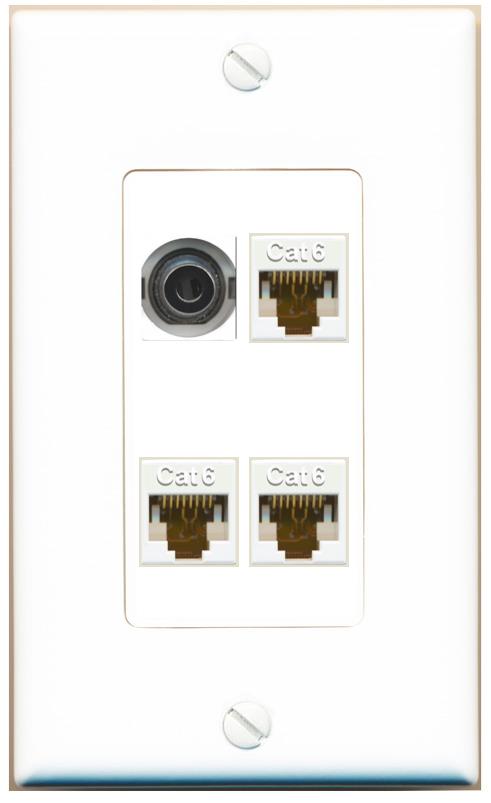 RiteAV 3.5mm 3 CAT6 Wall Plate [White]