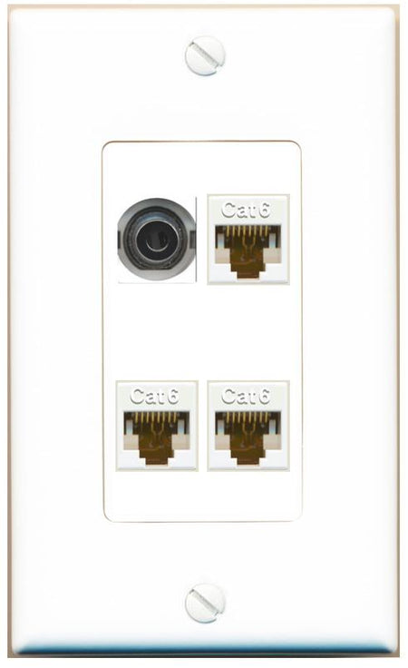 RiteAV 3.5mm 3 CAT6 Wall Plate [White]