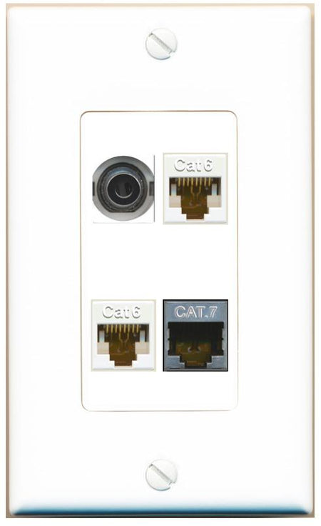 RiteAV 3.5mm 2 CAT6 CAT7 Wall Plate [White]