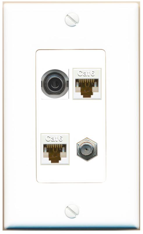 RiteAV 3.5mm 2 CAT6 COAX Wall Plate [White]