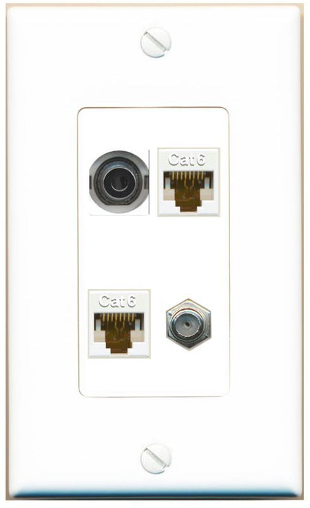 RiteAV 3.5mm 2 CAT6 COAX Wall Plate [White]