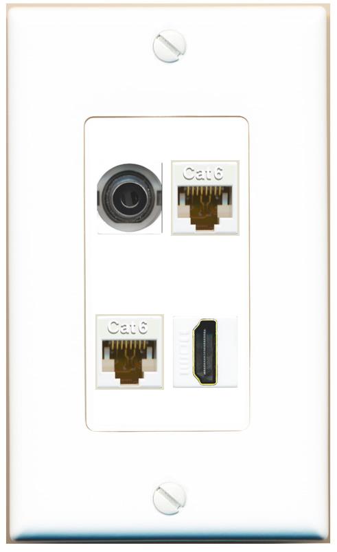 RiteAV 3.5mm 2 CAT6 HDMI Wall Plate [White]
