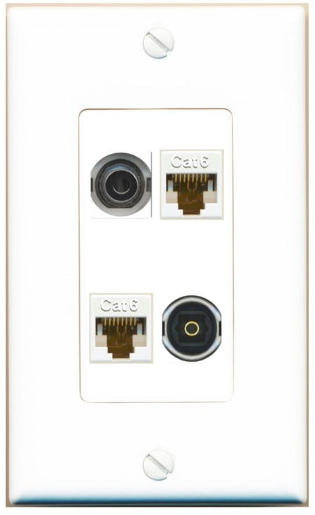 RiteAV 3.5mm 2 CAT6 TOSLINK Wall Plate [White]