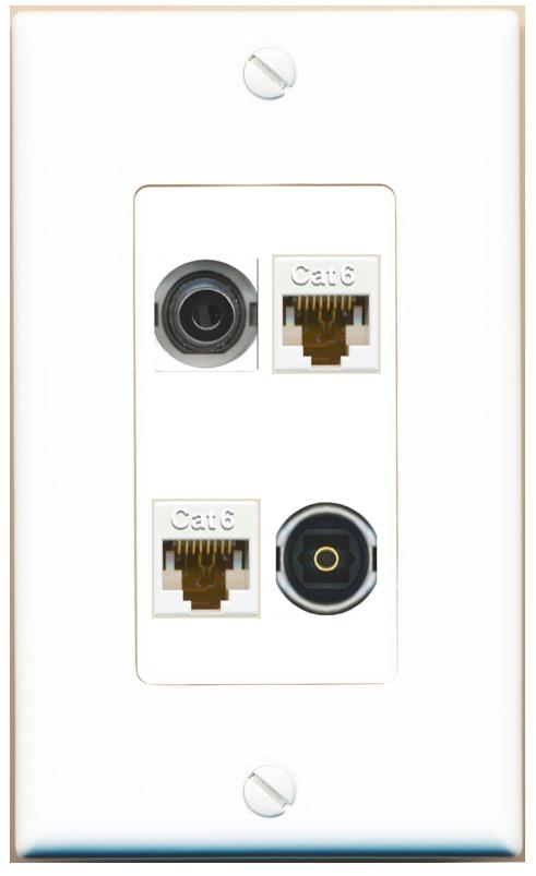 RiteAV 3.5mm 2 CAT6 TOSLINK Wall Plate [White]
