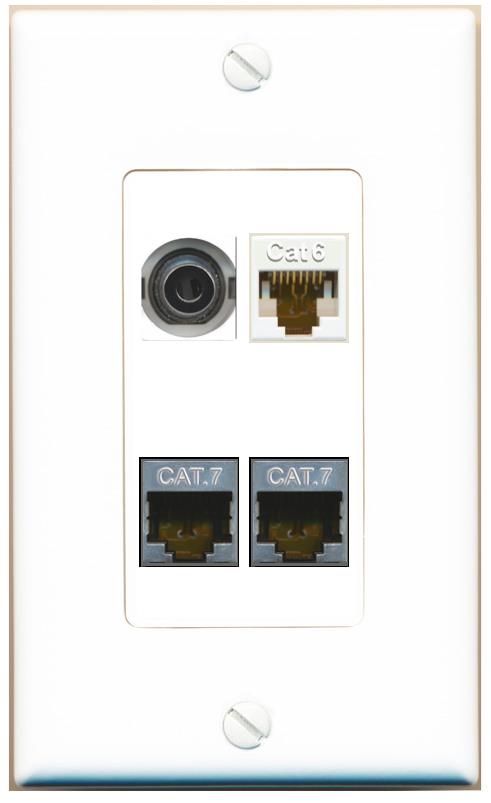 RiteAV 3.5mm CAT6 2 CAT7 Wall Plate [White]