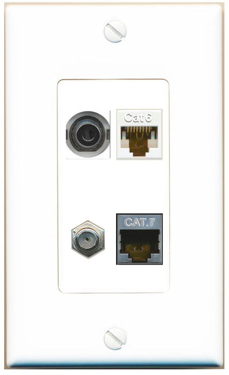 RiteAV 3.5mm CAT6 CAT7 COAX Wall Plate [White]