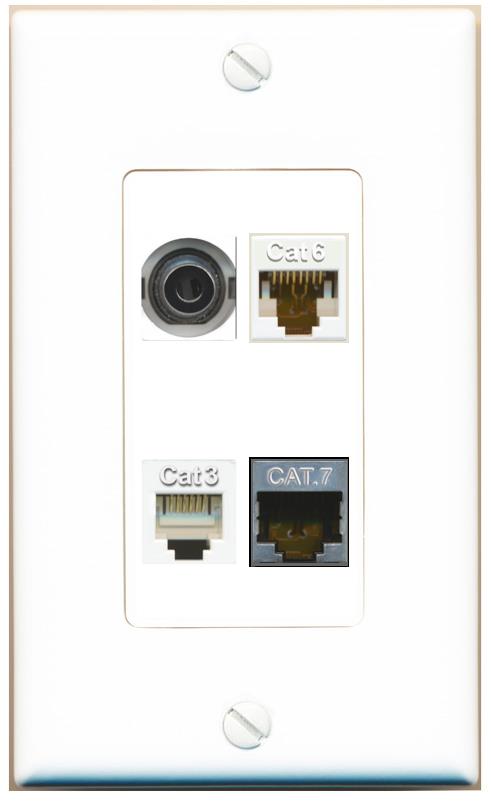 RiteAV 3.5mm CAT6 CAT7 PHONE Wall Plate [White]