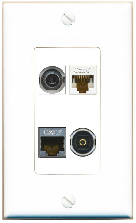 RiteAV 3.5mm CAT6 CAT7 TOSLINK Wall Plate [White]