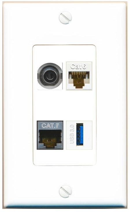 RiteAV 3.5mm CAT6 CAT7 USB-3 Wall Plate [White]