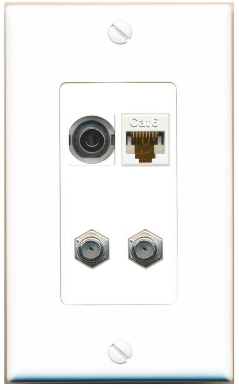 RiteAV 3.5mm CAT6 2 COAX Wall Plate [White]