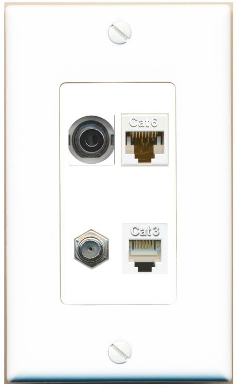 RiteAV 3.5mm CAT6 COAX PHONE Wall Plate [White]