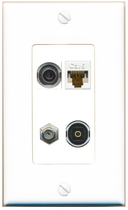 RiteAV 3.5mm CAT6 COAX TOSLINK Wall Plate [White]