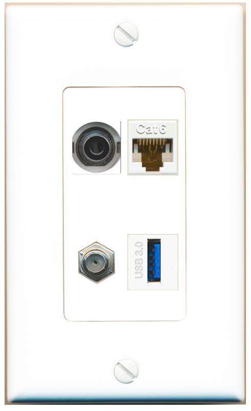 RiteAV 3.5mm CAT6 COAX USB-3 Wall Plate [White]