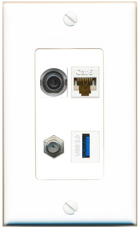 RiteAV 3.5mm CAT6 COAX USB-3 Wall Plate [White]