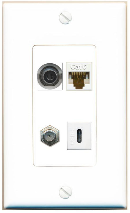 RiteAV 3.5mm CAT6 COAX USBC Wall Plate [White]