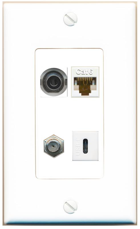 RiteAV 3.5mm CAT6 COAX USBC Wall Plate [White]