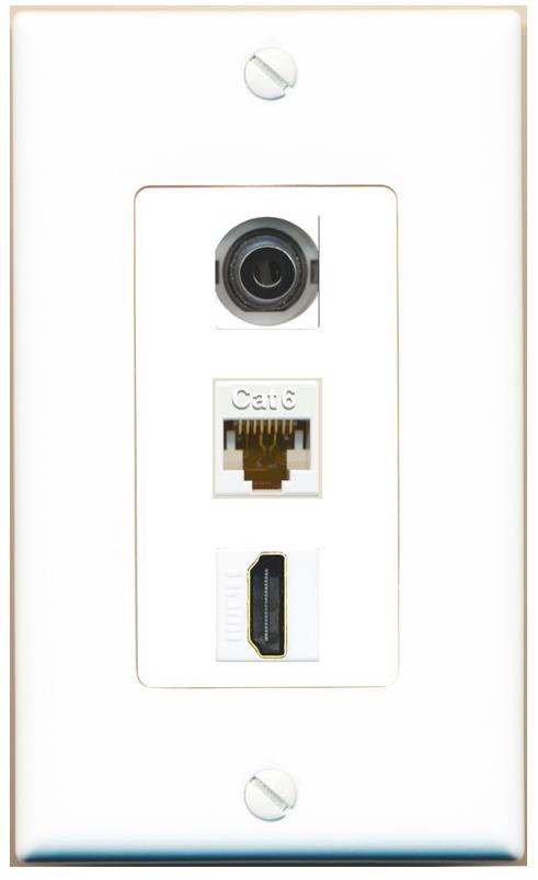 3.5mm CAT6 HDMI Wall Plate [White]