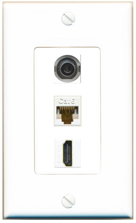 3.5mm CAT6 HDMI Wall Plate [White]