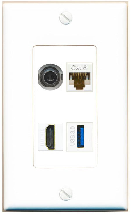 RiteAV 3.5mm CAT6 HDMI USB-3 Wall Plate [White]