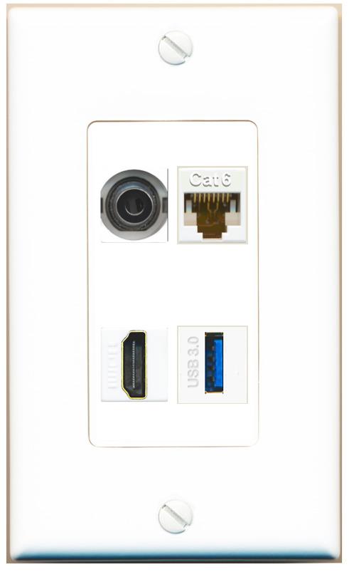 RiteAV 3.5mm CAT6 HDMI USB-3 Wall Plate [White]