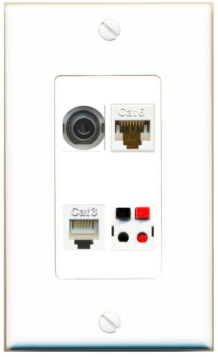 RiteAV 3.5mm CAT6 PHONE SPEAKER Wall Plate [White]