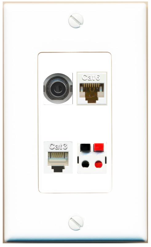 RiteAV 3.5mm CAT6 PHONE SPEAKER Wall Plate [White]