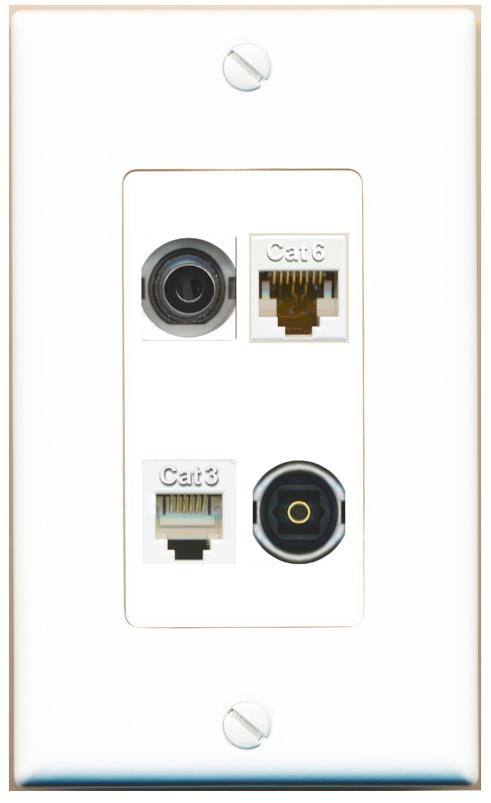 RiteAV 3.5mm CAT6 PHONE TOSLINK Wall Plate [White]