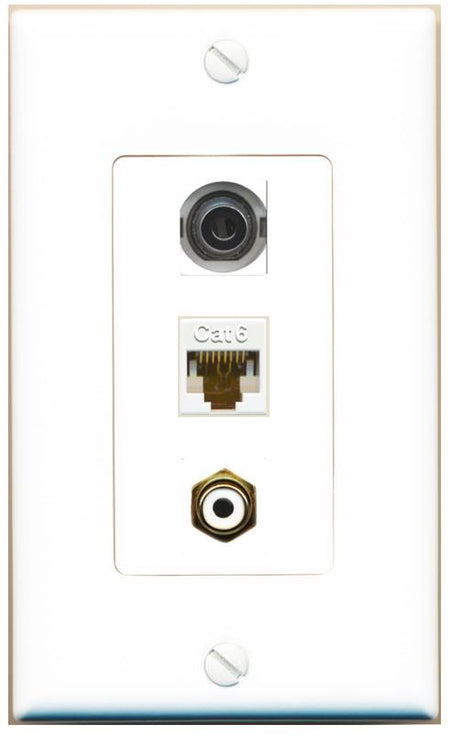 3.5mm CAT6 RCA-WHITE Wall Plate [White]