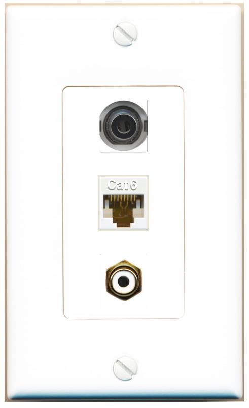 3.5mm CAT6 RCA-WHITE Wall Plate [White]