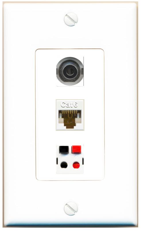 3.5mm CAT6 SPEAKER Wall Plate [White]