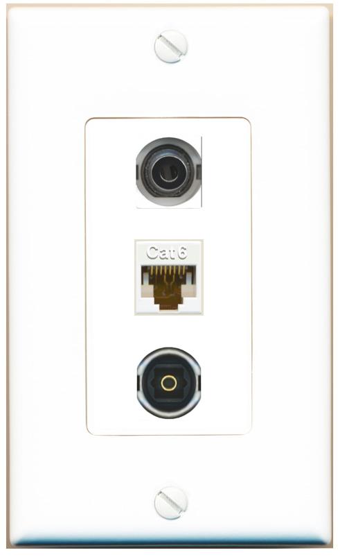 3.5mm CAT6 TOSLINK Wall Plate [White]